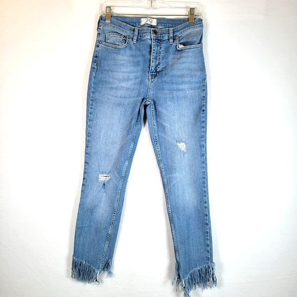 Free People Womens Great Heights Frayed Skinny Jeans Size 29 Blue Denim Raw Hem - Picture 1 of 8